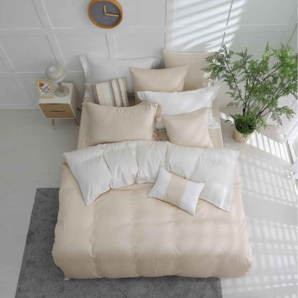 【禾肯居家】60支天絲/IKEA歐規/床包枕套兩用被四件式/素色系列/牛奶燕麥-細節圖5