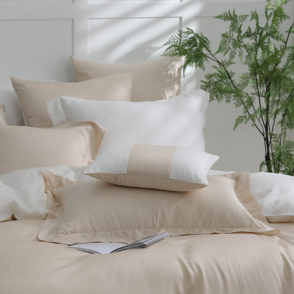 【禾肯居家】60支天絲/IKEA歐規/床包枕套兩用被四件式/素色系列/牛奶燕麥-細節圖6