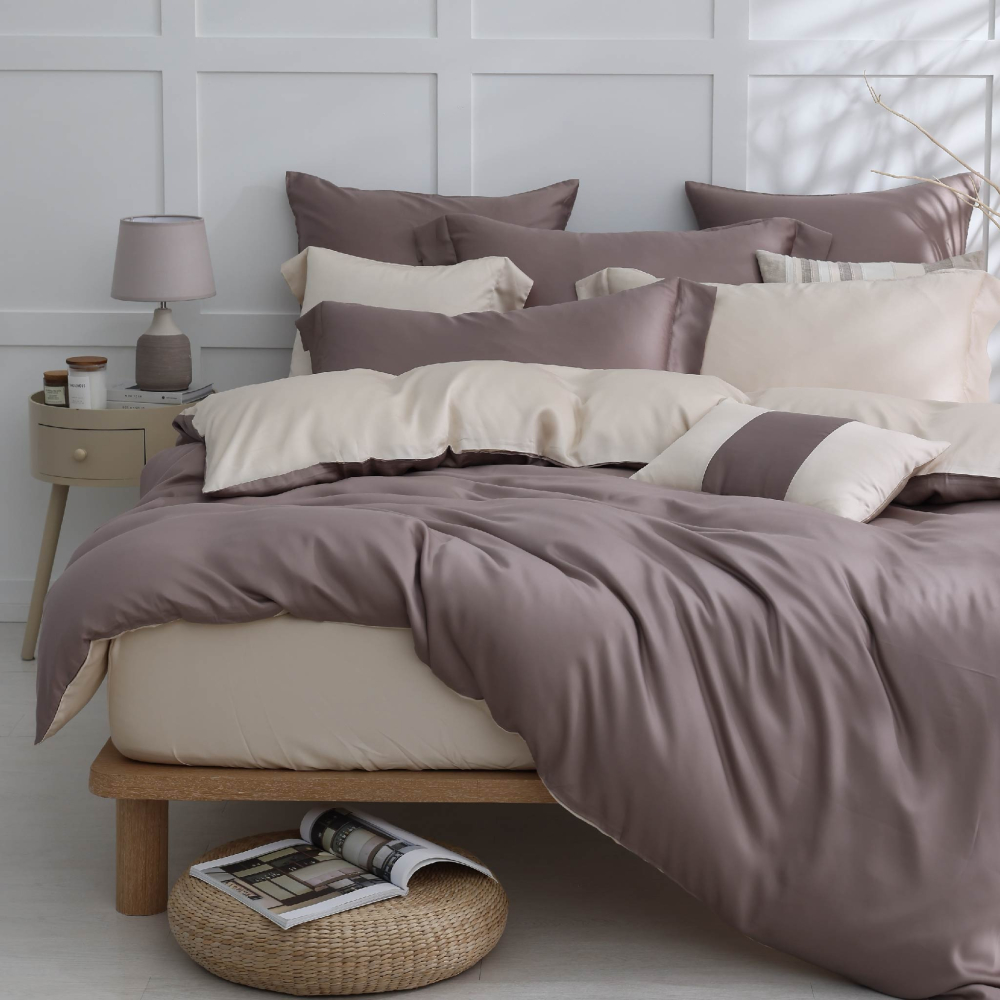 【禾肯居家】60支天絲/IKEA歐規/床包枕套兩用被四件式/素色系列/燕麥摩卡-細節圖3