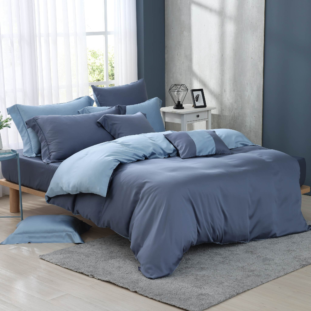 【禾肯居家】60支天絲/IKEA歐規/床包枕套兩用被四件式/素色系列/蘇打迷霧-細節圖2