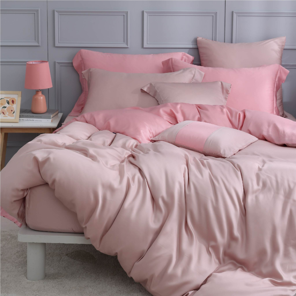 【禾肯居家】60支天絲/IKEA歐規/床包枕套兩用被四件式/素色系列/焦糖草莓-細節圖3