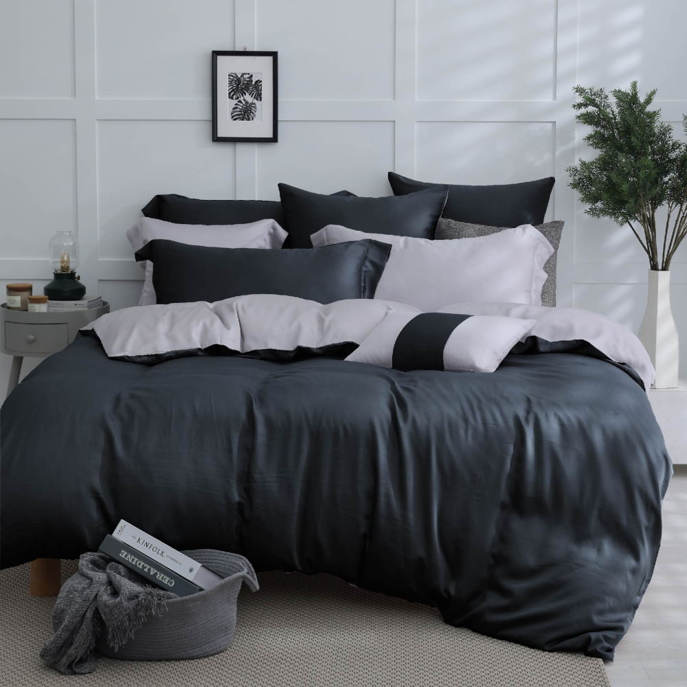 【禾肯居家】60支天絲/IKEA歐規/床包枕套兩用被四件式/素色系列/銀河隕石-細節圖3