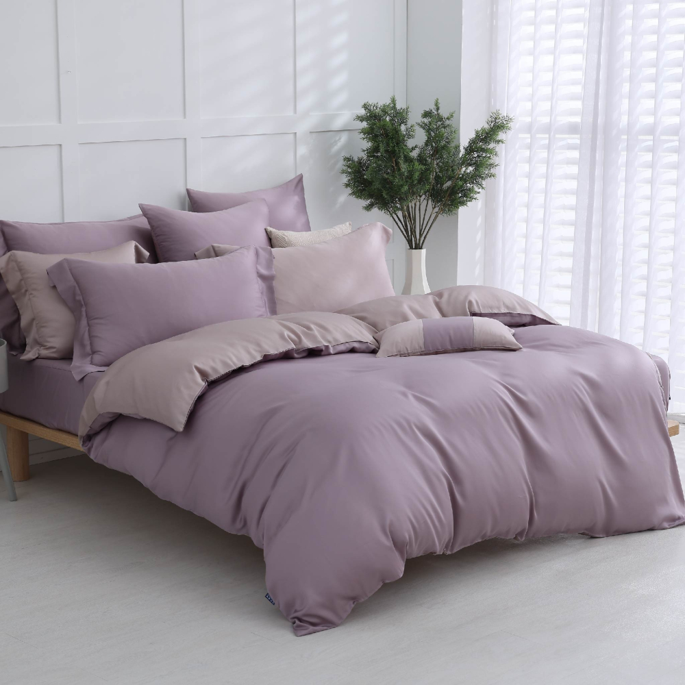 【禾肯居家】60支天絲/單人雙人加大特大/床包枕套兩用被四件式/素色系列/豆沙芋頭-細節圖2