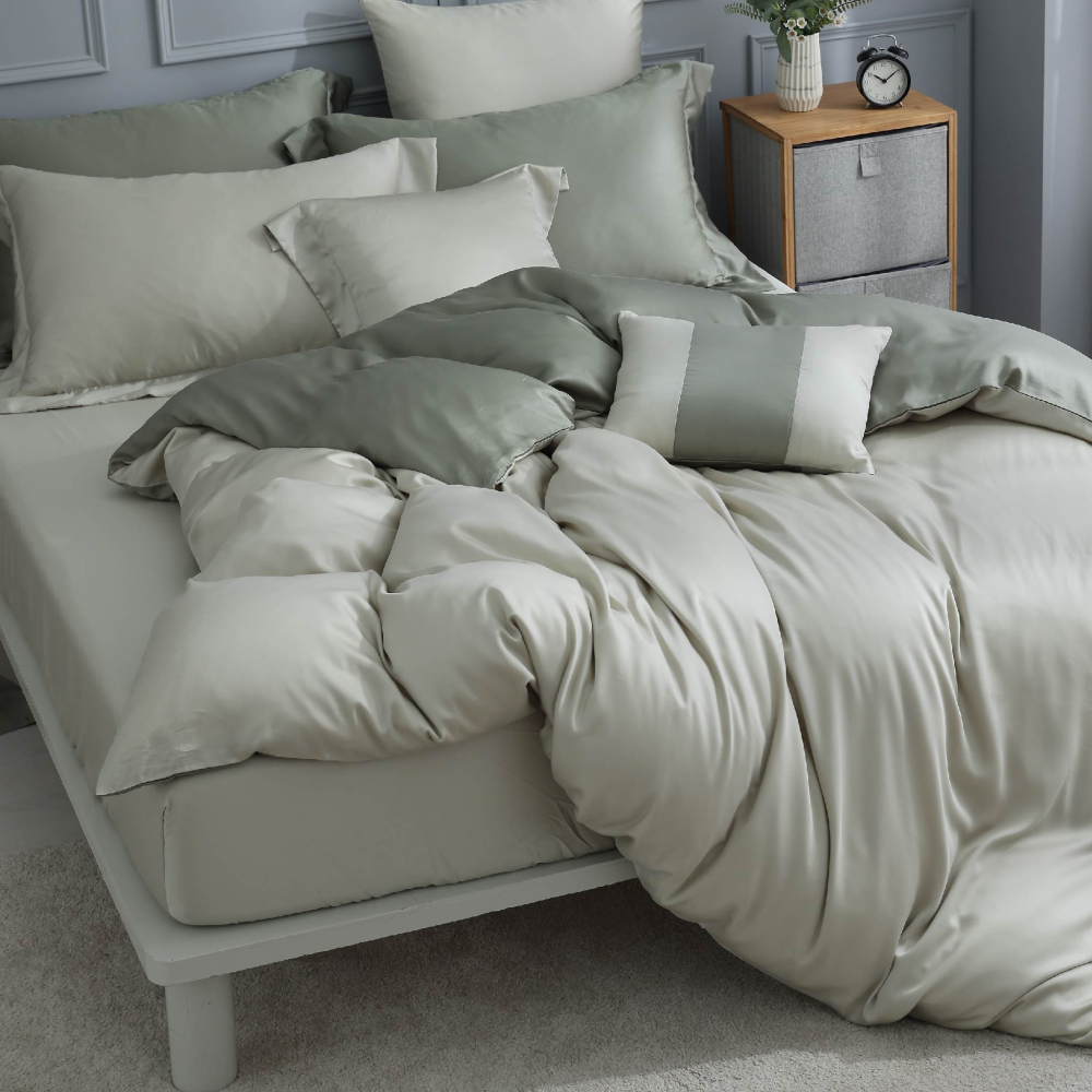 【禾肯居家】60支天絲/單人雙人加大特大/床包枕套兩用被四件式/素色系列/抹茶森林-細節圖3