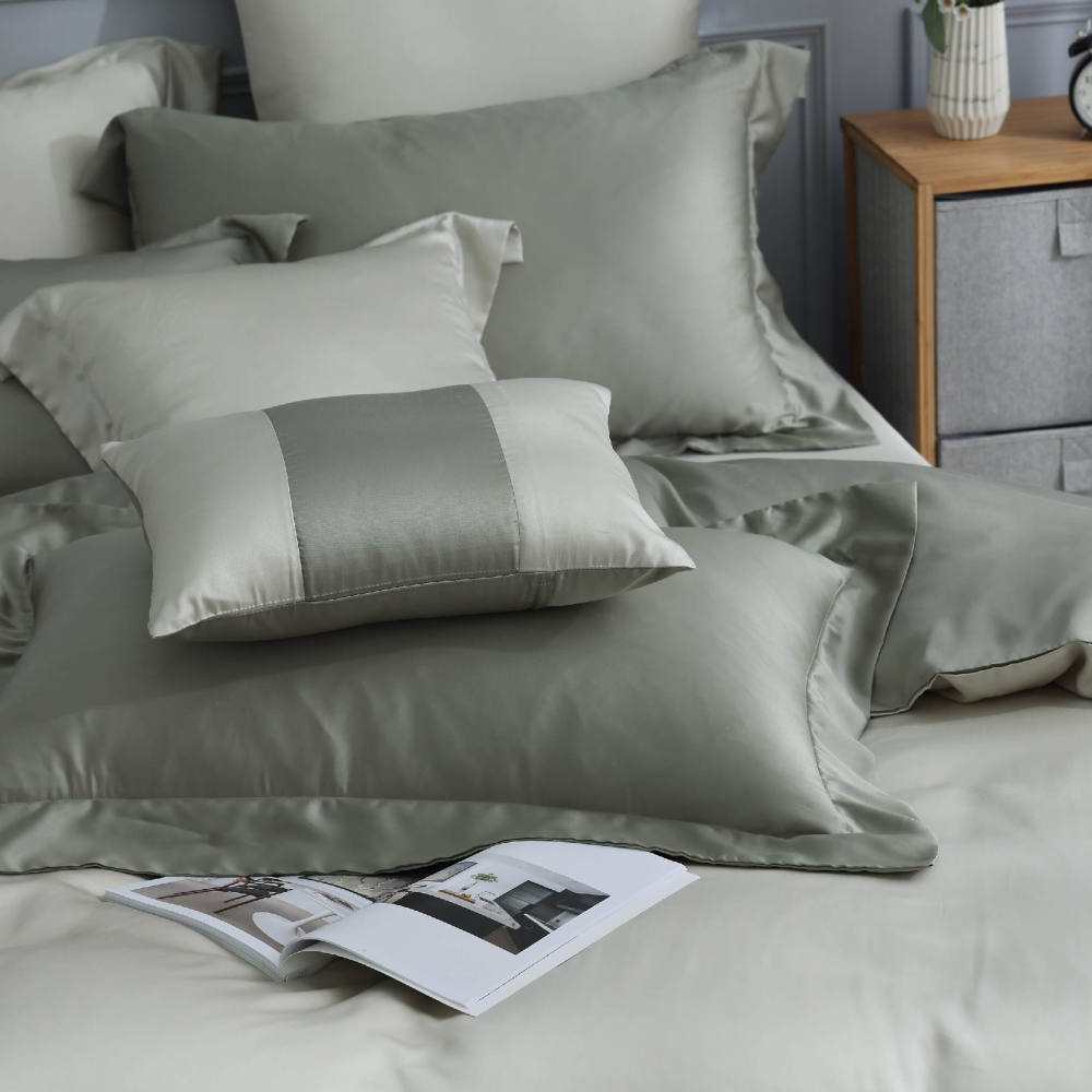 【禾肯居家】60支天絲/單人雙人加大特大/床包枕套兩用被四件式/素色系列/抹茶森林-細節圖4