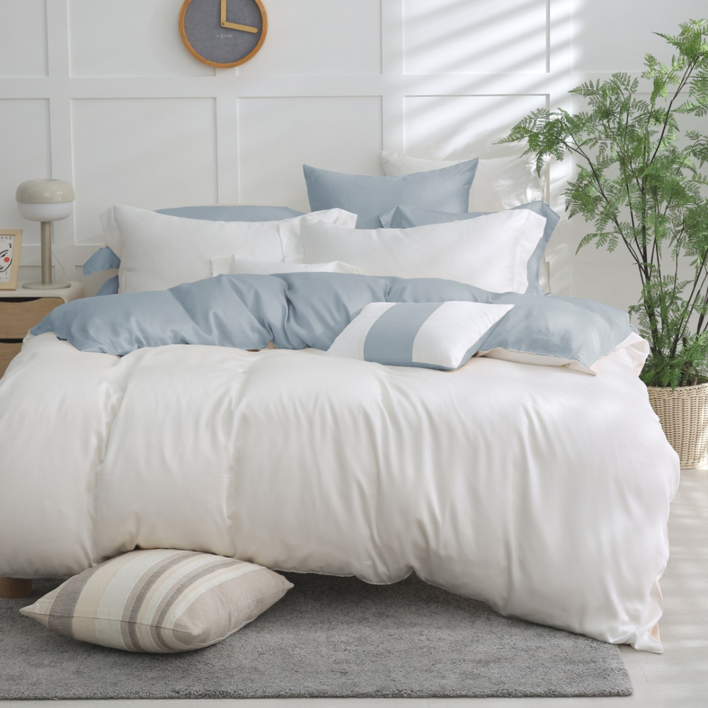 【禾肯居家】60支天絲/單人雙人加大特大/床包枕套兩用被四件式/素色系列/牛奶冰晶-細節圖2