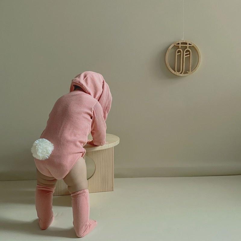 可愛小兔裝附帽子襪子三件組 嬰幼兒春秋款長袖兔耳朵男女寶寶可愛兔耳包屁衣爬服打底衫韓版潮-細節圖2