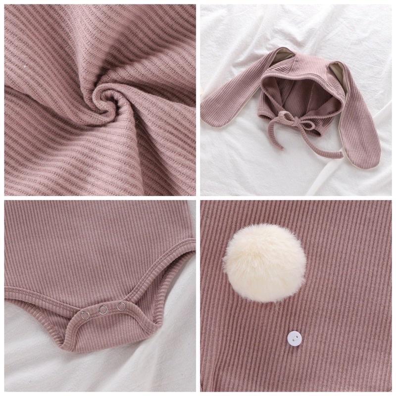 可愛小兔裝附帽子襪子三件組 嬰幼兒春秋款長袖兔耳朵男女寶寶可愛兔耳包屁衣爬服打底衫韓版潮-細節圖8