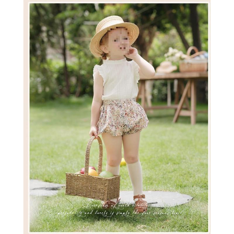 台灣賣家快速出貨🇹🇼女童夏裝 飛袖襯衫 泡泡褲 麵包褲套裝新款時尚寶寶 短袖衣服 兒童韓版短褲兩件套裝-細節圖3