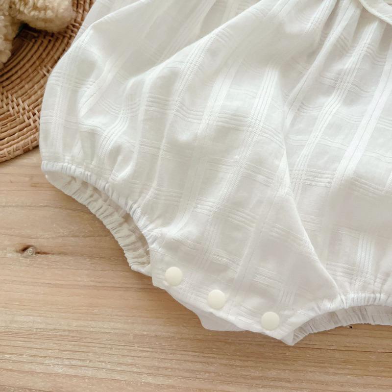 夏天嬰兒 夏裝吊帶 綁帶 刺繡 細肩帶 韓版新生兒女寶寶 女孩 包屁衣滿月百天夏季外出服-細節圖3