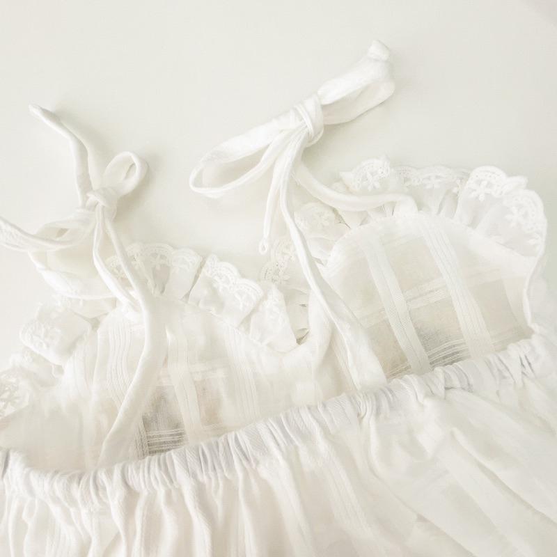 夏天嬰兒 夏裝吊帶 綁帶 刺繡 細肩帶 韓版新生兒女寶寶 女孩 包屁衣滿月百天夏季外出服-細節圖6