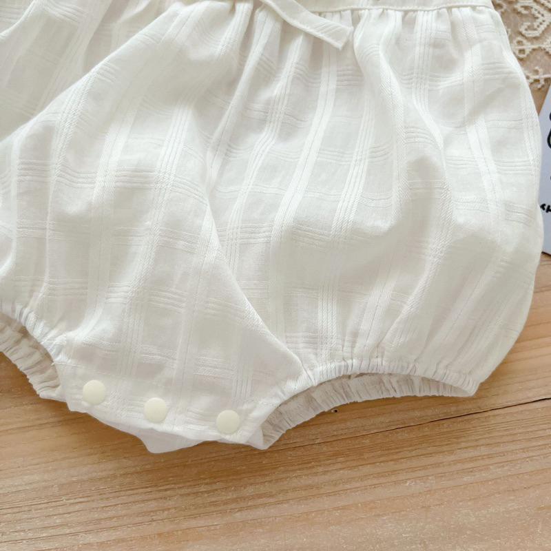 夏天嬰兒 夏裝吊帶 綁帶 刺繡 細肩帶 韓版新生兒女寶寶 女孩 包屁衣滿月百天夏季外出服-細節圖7