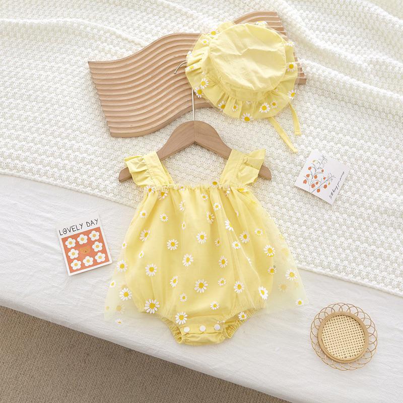 嬰兒包屁衣 夏季薄款 薄紗 女寶寶 公主裙 哈衣 小雛菊新生嬰幼兒紗裙 蓬蓬裙 連體衣 連身衣 包屁衣 包皮裙 夏裝衣服-細節圖4