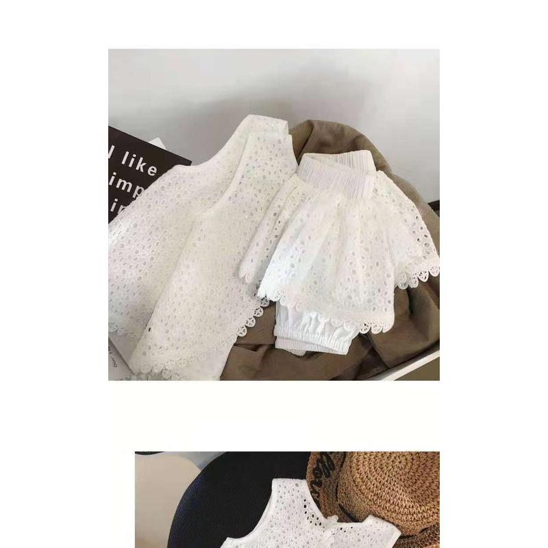 露背背心+熱褲女童裝 女寶寶 甜美鏤空棉 套裝 夏季 女童 露背背心兩件套-細節圖5