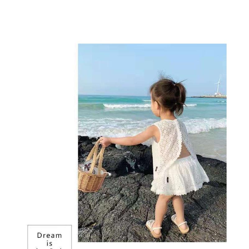 露背背心+熱褲女童裝 女寶寶 甜美鏤空棉 套裝 夏季 女童 露背背心兩件套-細節圖6