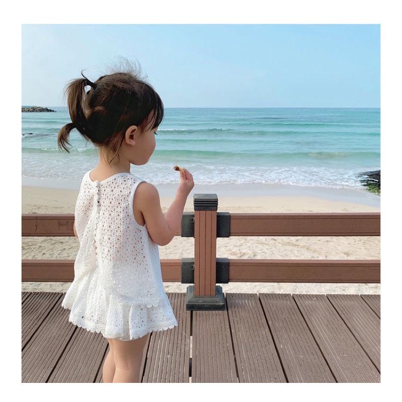 露背背心+熱褲女童裝 女寶寶 甜美鏤空棉 套裝 夏季 女童 露背背心兩件套-細節圖9