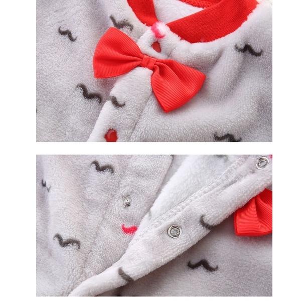 嬰兒衣服加厚百天滿月彌月寶寶男秋冬裝連身衣 兔裝 夾棉秋冬满月服禮服 拜年服 大紅色婴儿 法蘭絨睡衣保暖爬服翹鬍子-細節圖2