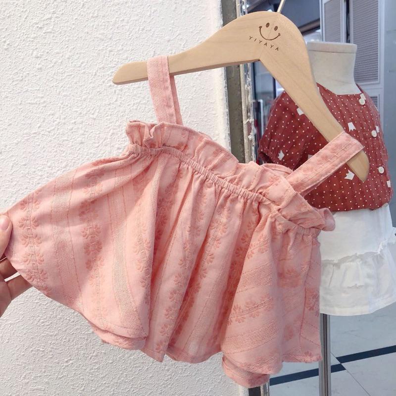 女宝宝吊帶背心 小熱褲 夏裝套裝新款小童小女孩可愛嬰兒娃娃透氣棉質上衣-細節圖3