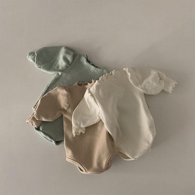 韓版童裝 嬰幼兒 秋冬寶寶 柔軟親膚 木耳領 立領 純色連身內搭衣 內搭包屁衣 時尚泡泡袖 爬服哈衣-細節圖3