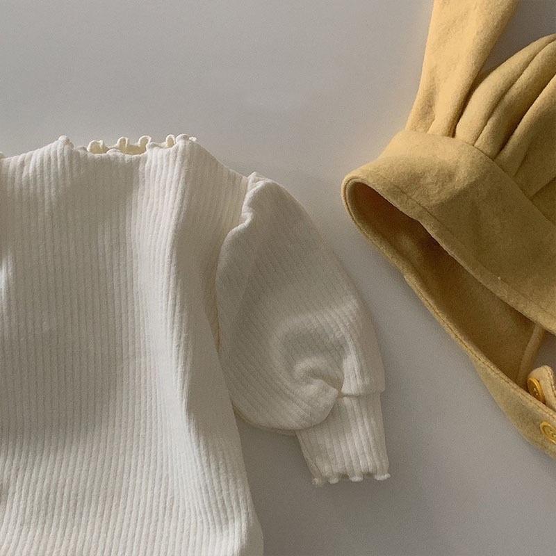 韓版童裝 嬰幼兒 秋冬寶寶 柔軟親膚 木耳領 立領 純色連身內搭衣 內搭包屁衣 時尚泡泡袖 爬服哈衣-細節圖4