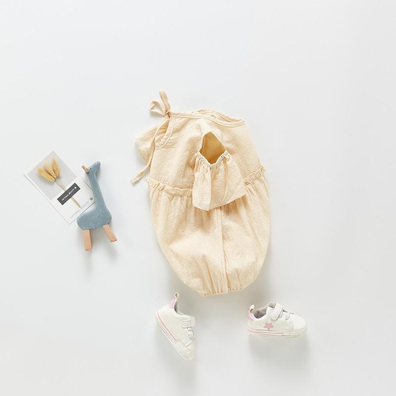 夏季女寶寶 露肩 棉麻透氣 舒適 甜美包屁衣 露肩飛袖 休閒連體衣-細節圖2