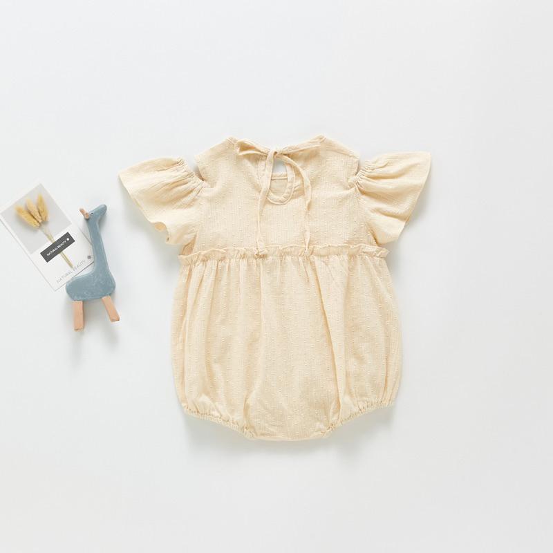 夏季女寶寶 露肩 棉麻透氣 舒適 甜美包屁衣 露肩飛袖 休閒連體衣-細節圖4