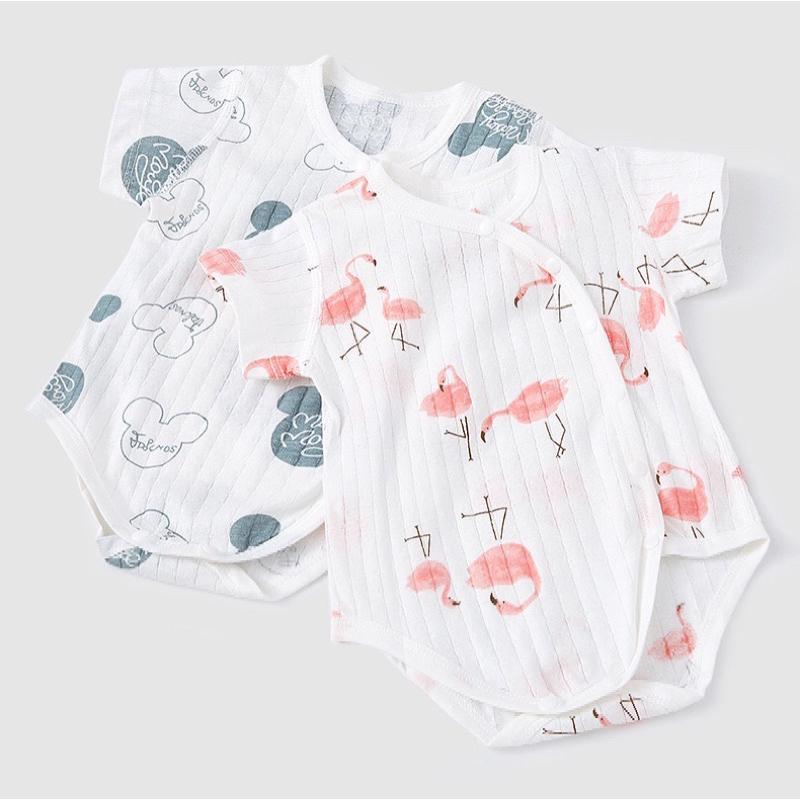 薄款無骨拼縫 超薄 包屁衣 和尚服 嬰兒夏季無骨薄款男新生兒 三角哈衣 男女短袖爬服 內衣 紗布衣 純棉包屁衣夏裝-細節圖3