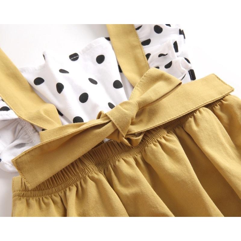 嬰兒假兩件式露背包屁衣 黃色點點寶寶衣服 新生兒吊帶褲哈衣嬰兒服飾 點點波點三角爬服ins幼儿-細節圖2