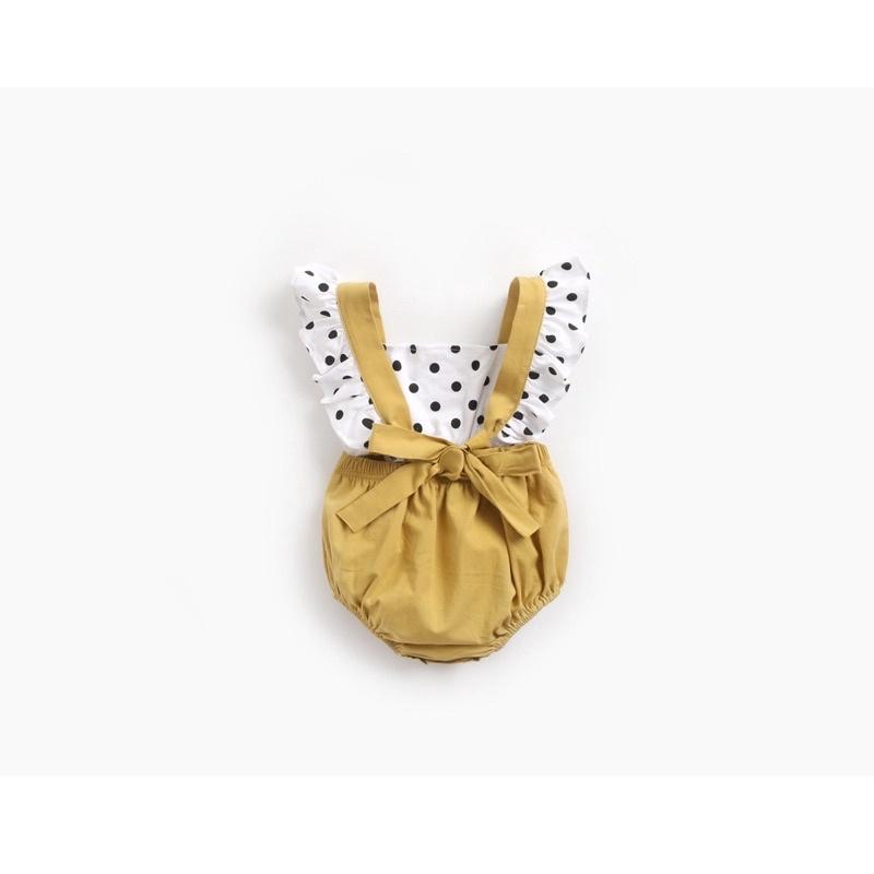 嬰兒假兩件式露背包屁衣 黃色點點寶寶衣服 新生兒吊帶褲哈衣嬰兒服飾 點點波點三角爬服ins幼儿-細節圖3