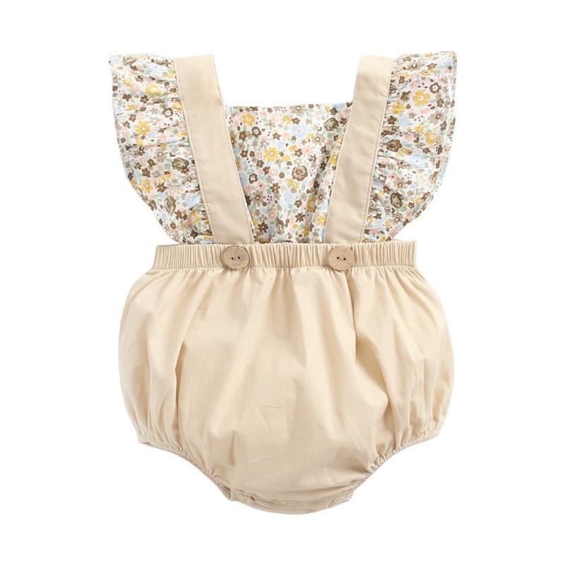 嬰兒假兩件式露背包屁衣 黃色點點寶寶衣服 新生兒吊帶褲哈衣嬰兒服飾 點點波點三角爬服ins幼儿-細節圖7