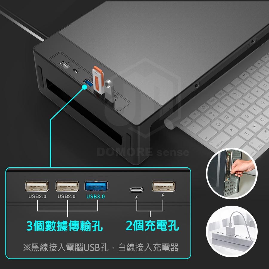 【現貨】螢幕增高架 桌上收納 螢幕架 電腦螢幕架 USB3.0 快充 收納架 增高架 筆電架 鍵盤架  可折疊 金屬面板-細節圖2