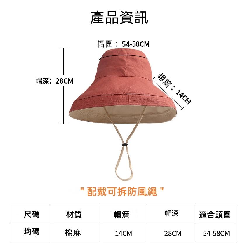 (台灣現貨出貨)防曬帽 女帽子 漁夫帽 遮陽帽 大帽簷雙面漁夫帽-細節圖6