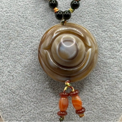 ハンドメイド てんじゅネックレス 清時代 瑪瑙 彫 天眼天珠吊墜 項鏈 ネックレス極細工 手彫り 裝身具 古