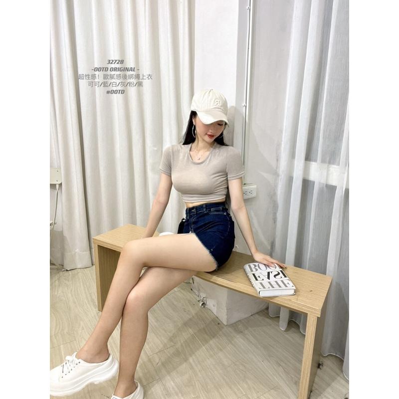 hinaaaa/現貨｜一眼愛上·OOTD 超性感韓國歐膩風 後綁繩短袖上衣 #32728 女生夏季短版圓領短袖綁帶上衣-細節圖4