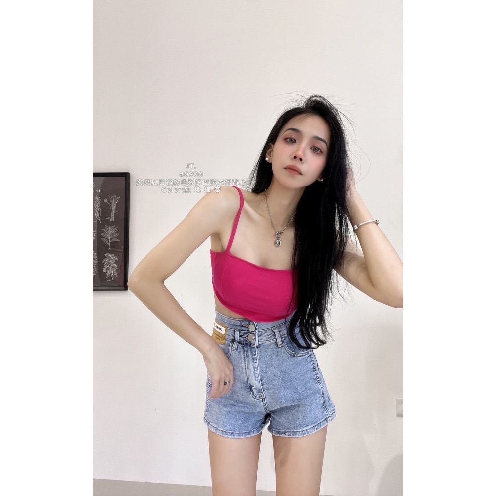 hinaaaa/現貨｜繽紛夏日·超夯多巴胺色 細肩帶罩杯背心小可愛 #0900 JT 內杯背心上衣-細節圖2