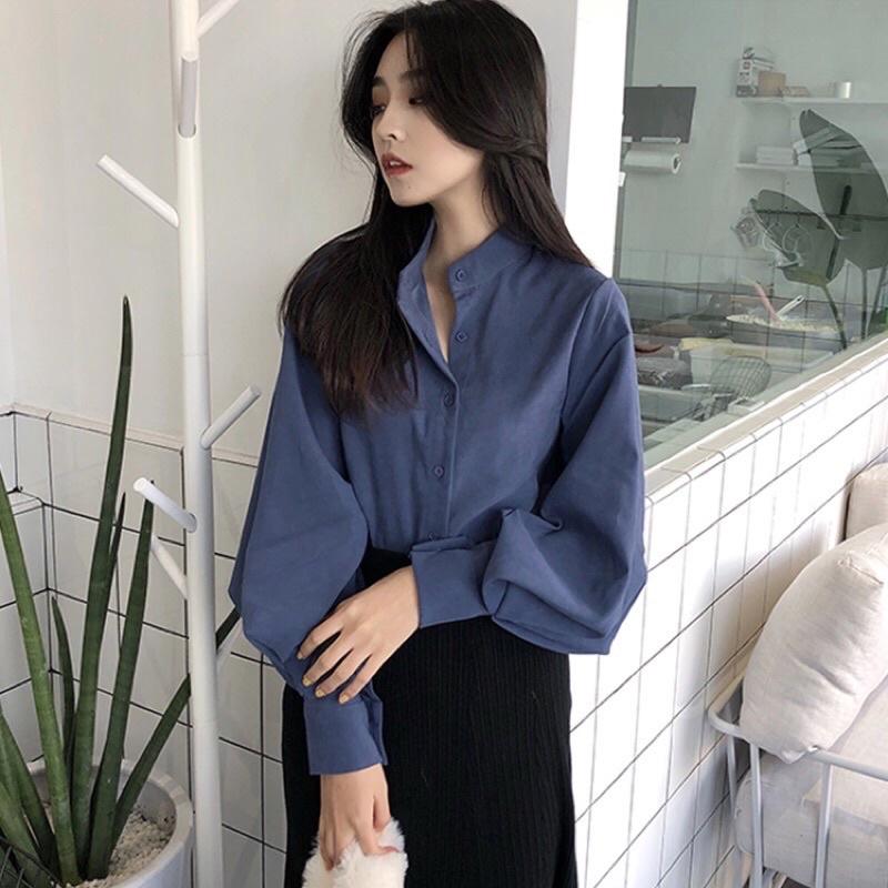 hinaaaa/現貨｜港風·復古燈籠袖襯衫 寬鬆長袖襯衫上衣 燈芯絨絨布料 華燈初上-細節圖3