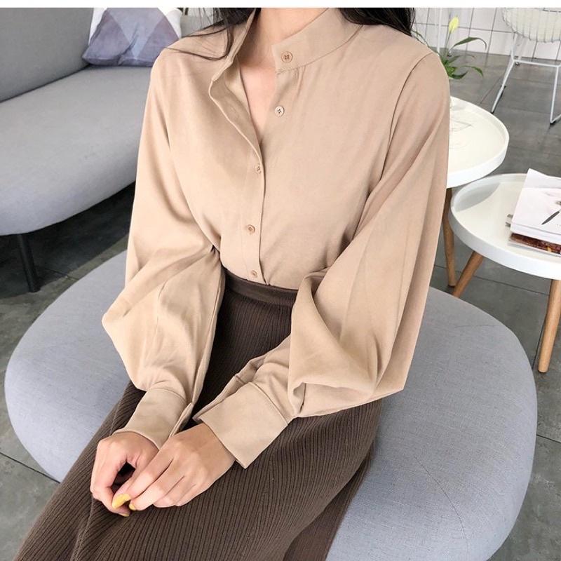 hinaaaa/現貨｜港風·復古燈籠袖襯衫 寬鬆長袖襯衫上衣 燈芯絨絨布料 華燈初上-細節圖4