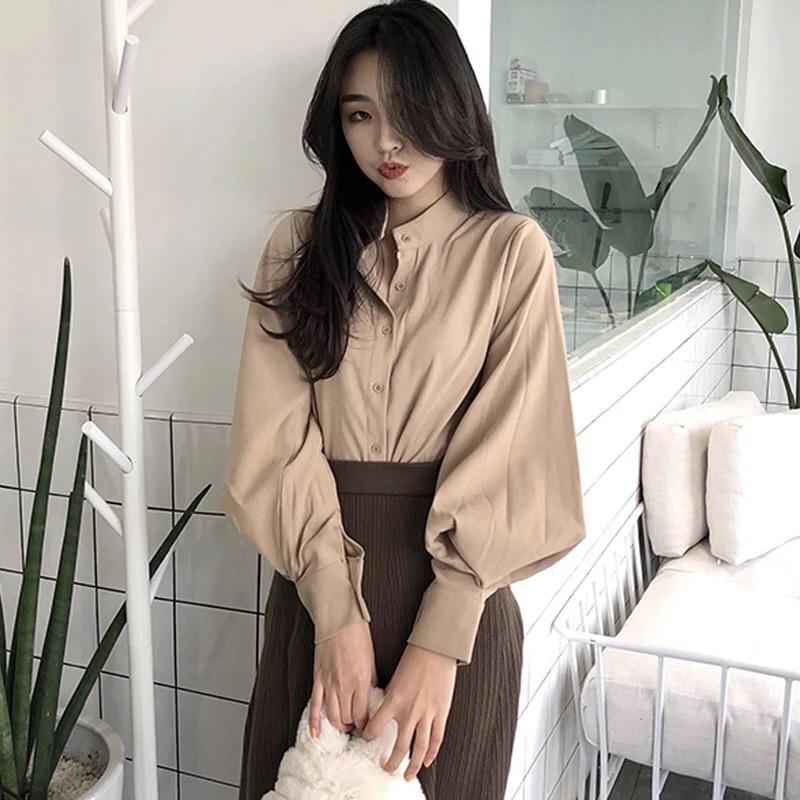 hinaaaa/現貨｜港風·復古燈籠袖襯衫 寬鬆長袖襯衫上衣 燈芯絨絨布料 華燈初上-細節圖5