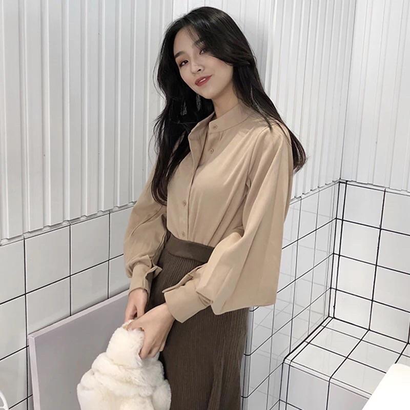 hinaaaa/現貨｜港風·復古燈籠袖襯衫 寬鬆長袖襯衫上衣 燈芯絨絨布料 華燈初上-細節圖6