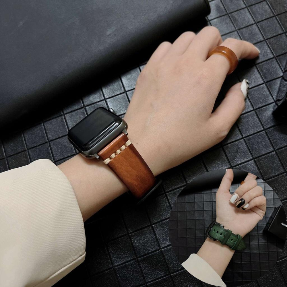 台灣現貨 意大利手工擦色植鞣牛皮錶帶 Apple watch 8 7 6 5 4 3 2 SE 適用 蘋果 真皮 錶帶-細節圖3