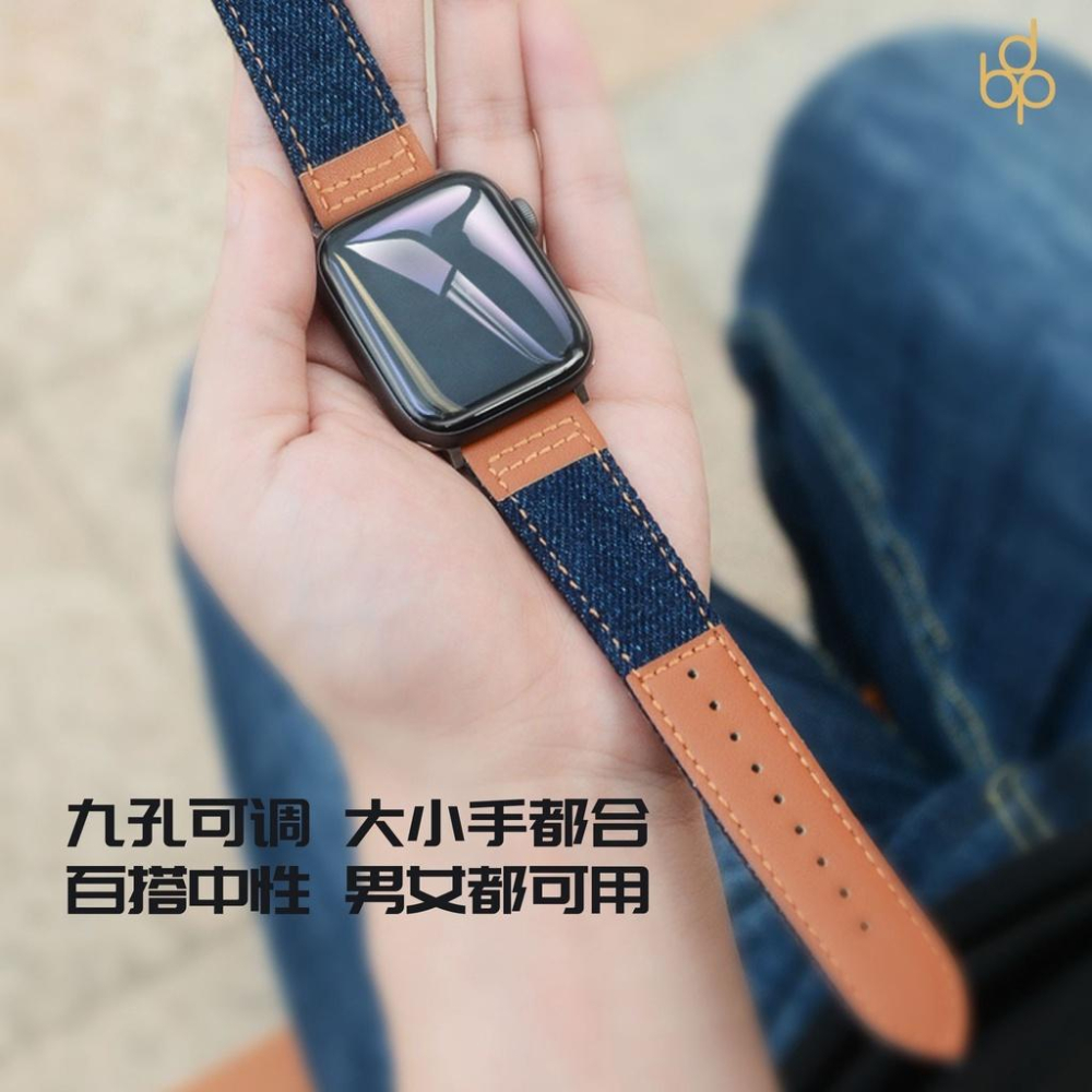 台灣現貨 帆布牛仔真皮錶帶 Apple watch87654321SE 適用 38/40/41 42/44/45/49-細節圖2