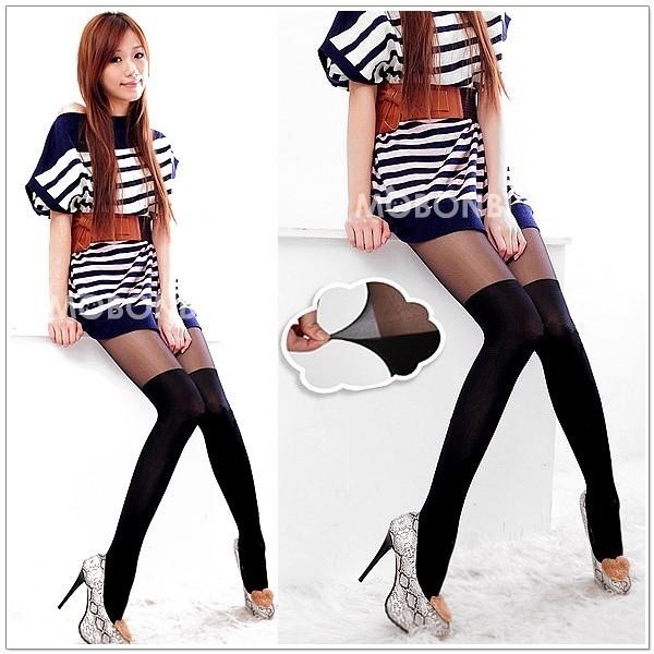 【摩邦比】台製XL~3XL大U型雙色拼接♥假膝上襪(顯瘦黑) 大尺碼絲襪 孕婦襪 孕婦褲襪絲襪-細節圖2