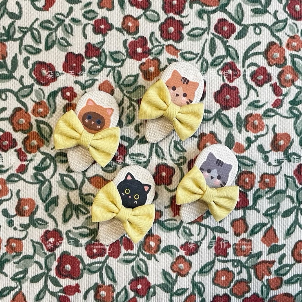 獨家手繪 🐈貓咪 純色 素色蝴蝶結bb夾 髮飾 髮夾 3色-規格圖3