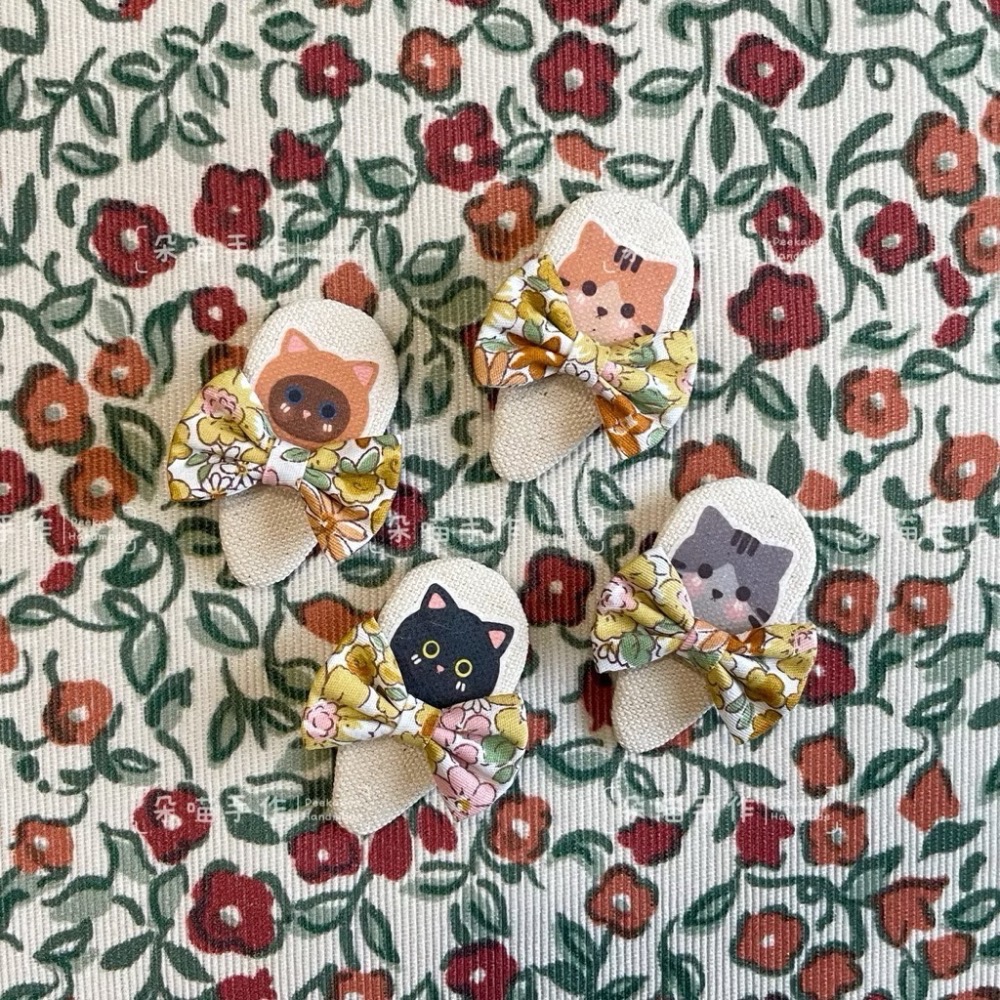 獨家手繪 🐈貓咪 碎花蝴蝶結bb夾 髮飾 髮夾 2色-規格圖2