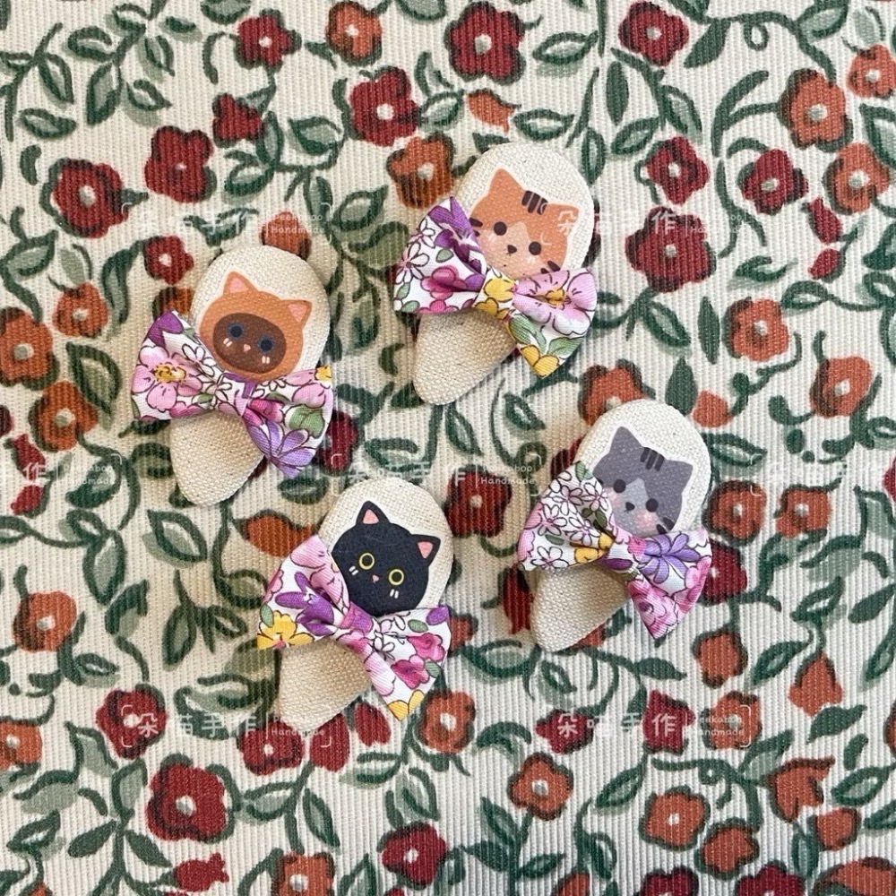 獨家手繪 🐈貓咪 碎花蝴蝶結bb夾 髮飾 髮夾 2色-規格圖2