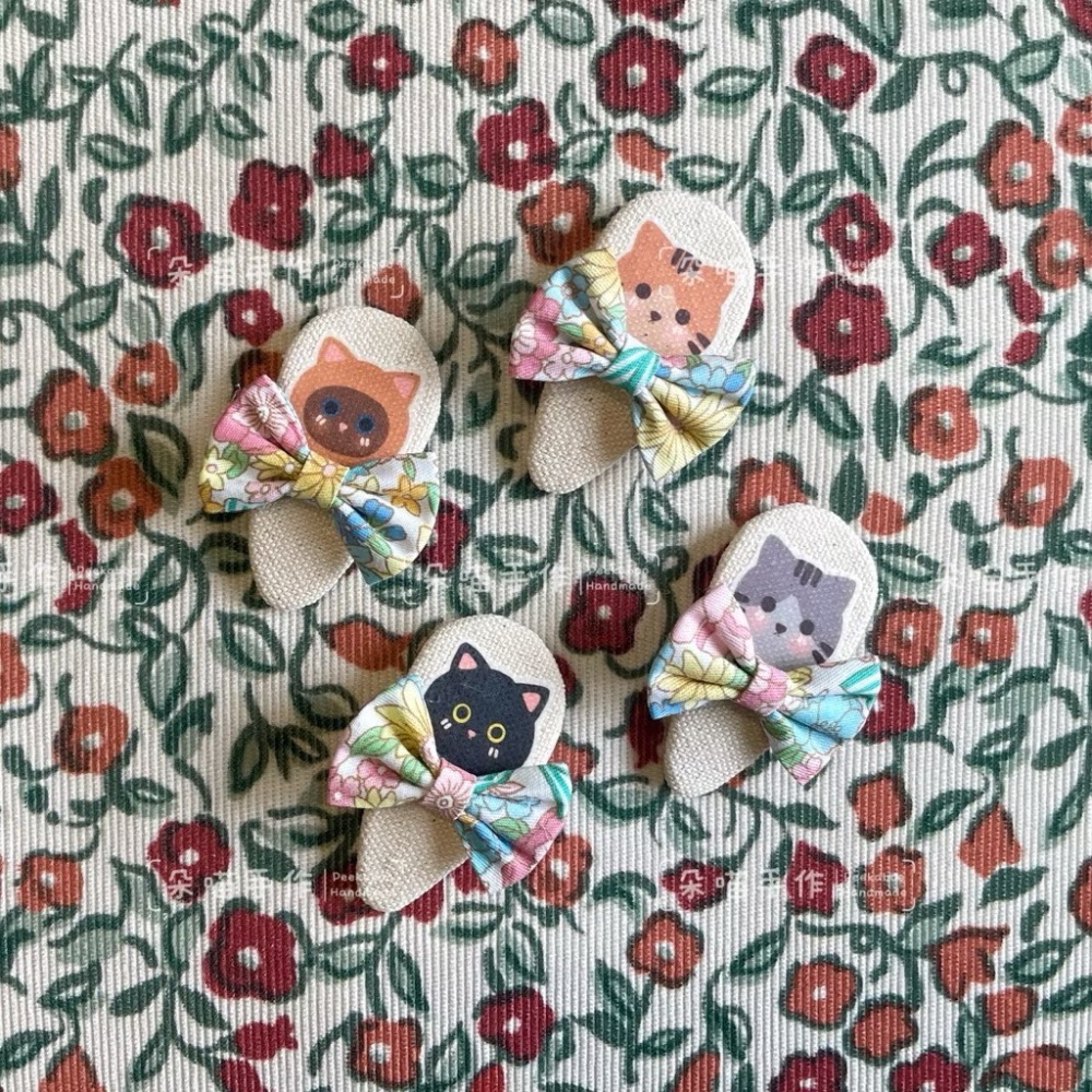 獨家手繪 🐈貓咪 碎花蝴蝶結bb夾 髮飾 髮夾 2色-規格圖2