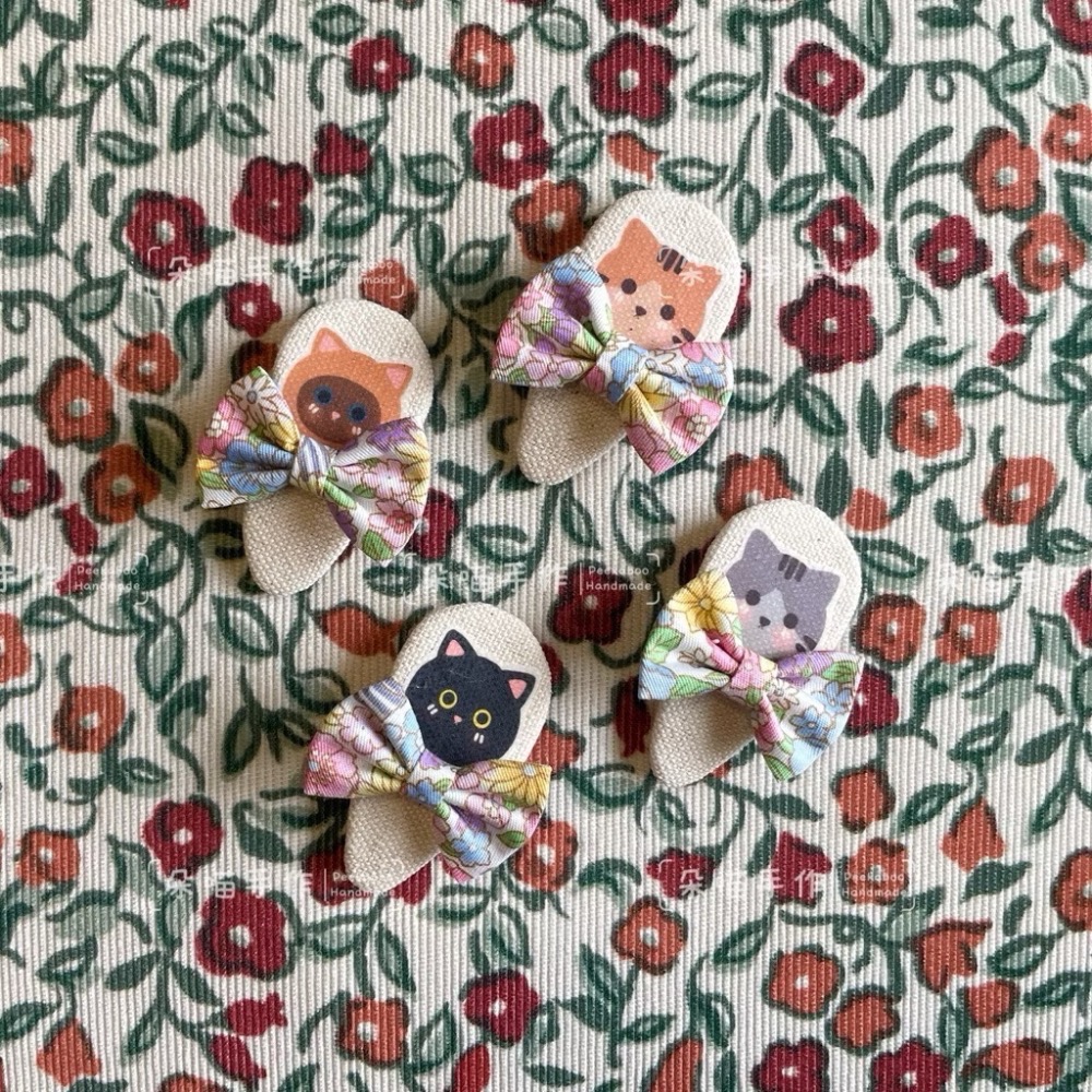 獨家手繪 🐈貓咪 碎花蝴蝶結bb夾 髮飾 髮夾 2色-規格圖2