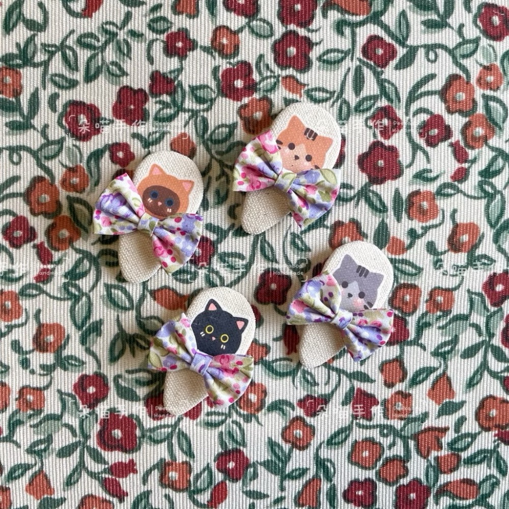 獨家手繪 🐈貓咪 紫碎花蝴蝶結bb夾 髮飾 髮夾 2色-規格圖2