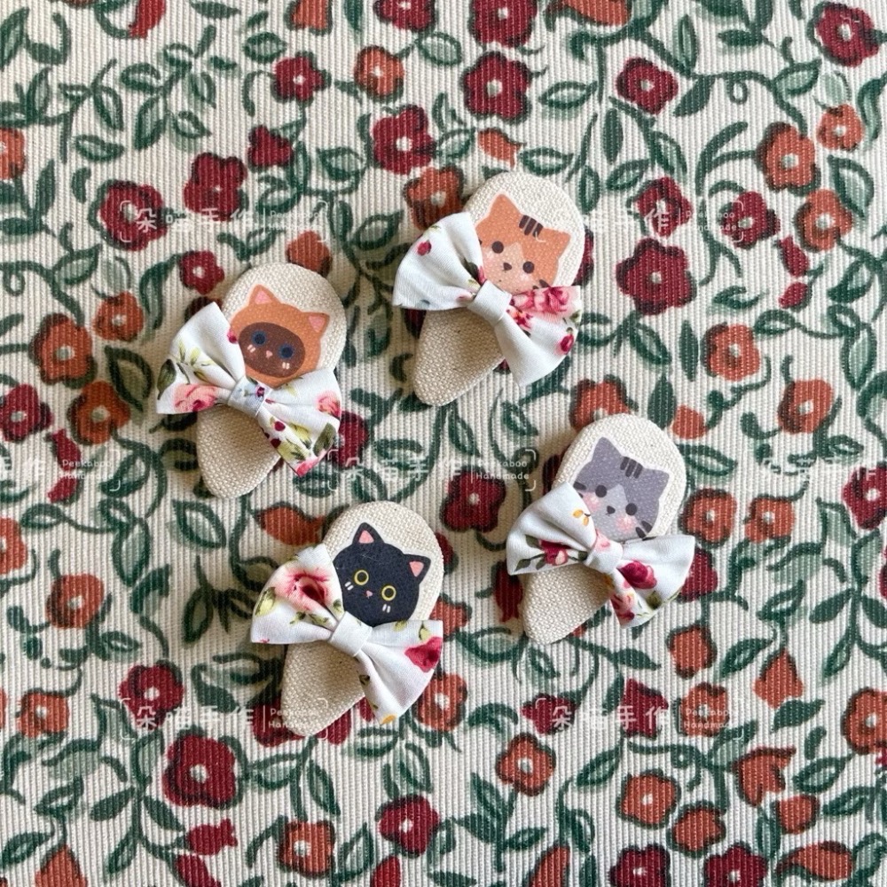 獨家手繪 🐈貓咪 玫瑰蝴蝶結bb夾 髮飾 髮夾 2色-細節圖2