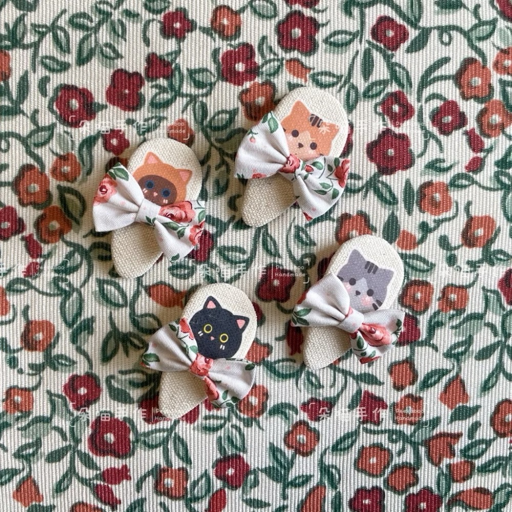 獨家手繪 🐈貓咪 玫瑰蝴蝶結bb夾 髮飾 髮夾 2色-規格圖2